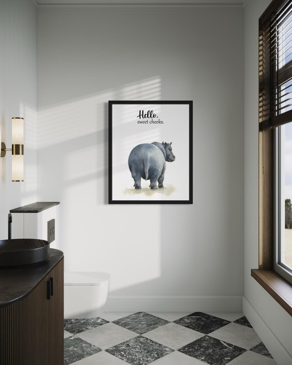 Adorable Baby Hippo Rear View Hello Sweet Cheeks Bathroom Poster - Image 4