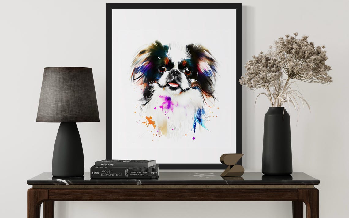 Japanese Chin Black White Dog Watercolor Portrait Spaniel Poster - Image 3