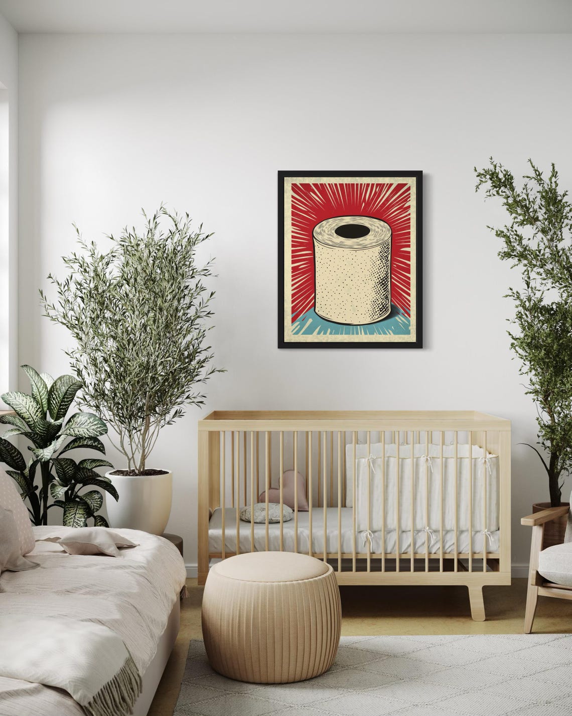 Toilet Paper Roll Retro Pop Poster Red Sunburst Bathroom Decor - Image 4