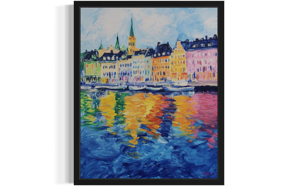 Stockholm Sweden Waterfront Reflections Monet Style Harbor Poster