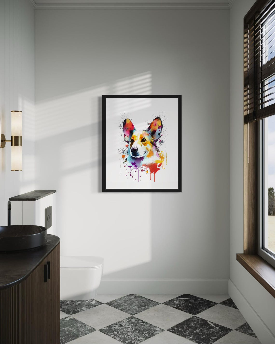 Cardigan Welsh Corgi Watercolor Splash Portrait Ink Art Poster - Image 4