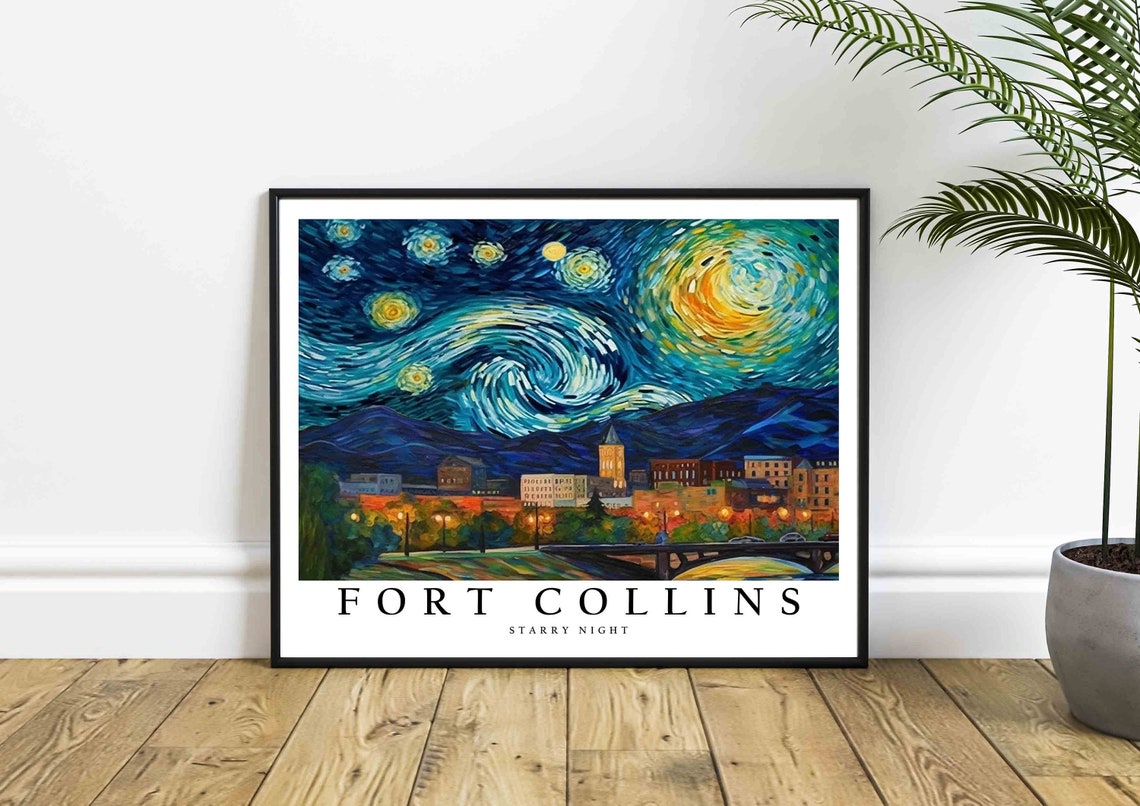 Fort Collins Starry Night Bridge Clock Tower Mountain View Poster - Image 4
