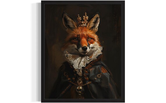 Crowned Red Fox King In Jeweled Royal Robe Gothic Portrait Poster