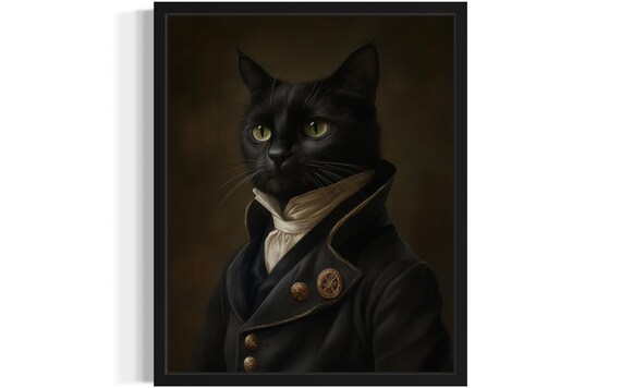 Dapper Victorian Gentleman Black Cat Portrait Fine Art Poster