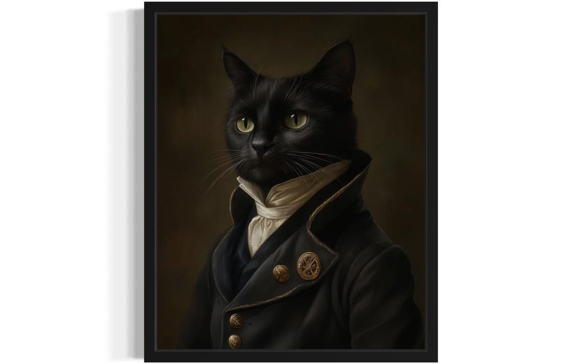 Dapper Victorian Gentleman Black Cat Portrait Fine Art Poster