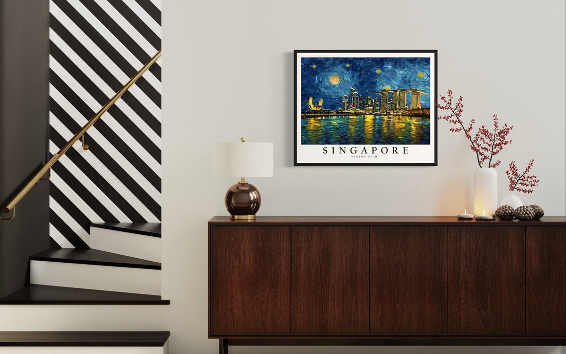 Singapore Marina Bay Skyline Van Gogh Starry Night City Poster - Image 4