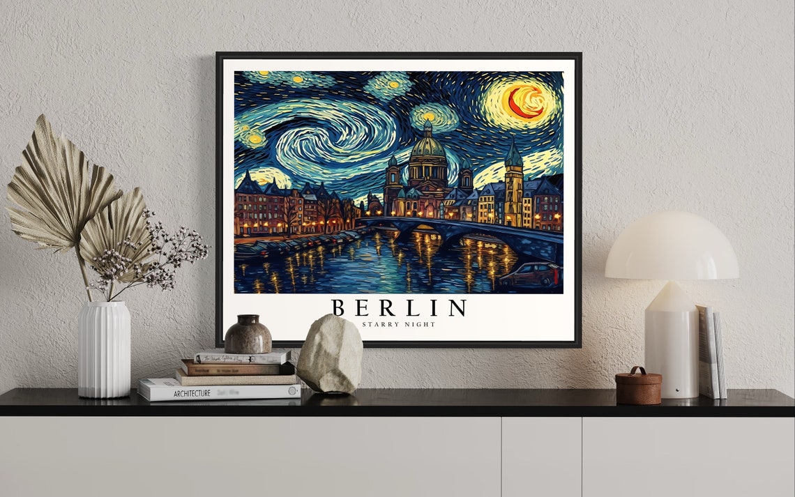 Berlin Germany Cathedral Bridge Van Gogh Starry Night River Poster - Image 2
