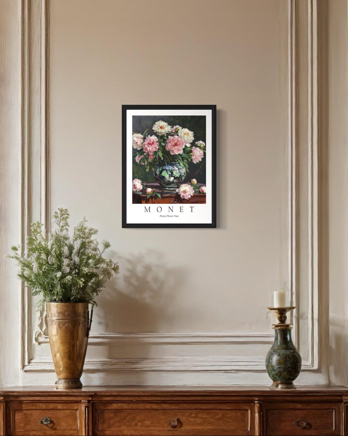 Pink and White Peonies in a Vase Monet Style Spring Flower Poster - Image 2