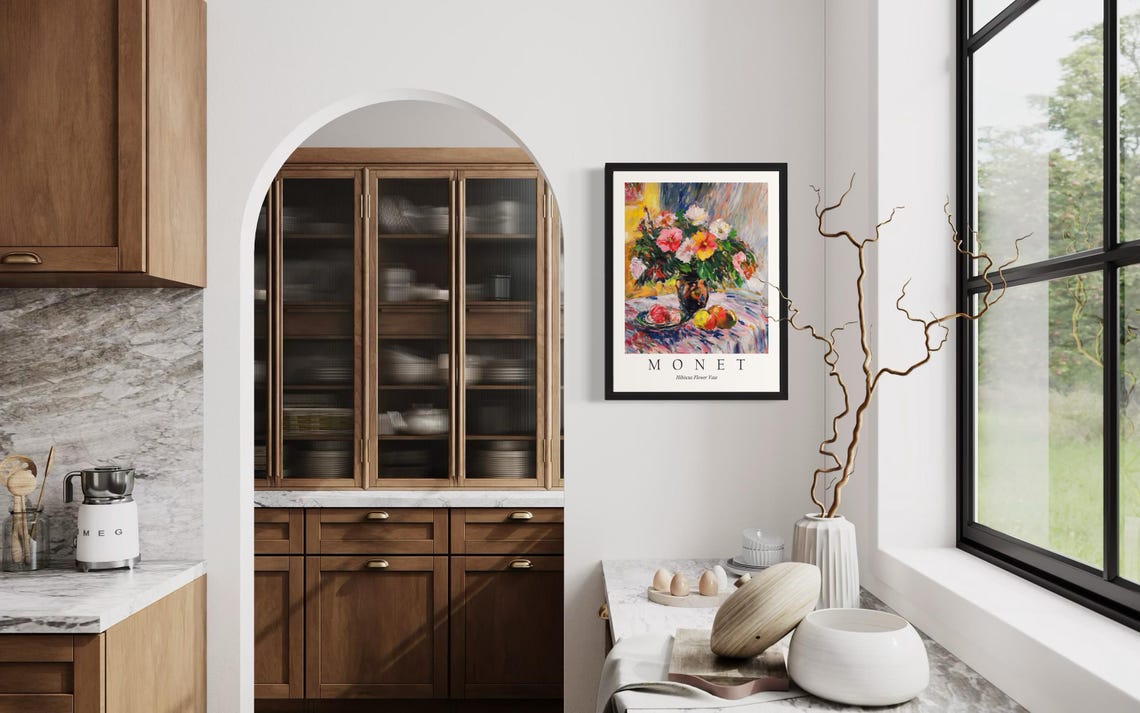 Hibiscus Bouquet with Apples Monet Style Floral Still Life Poster - Image 4