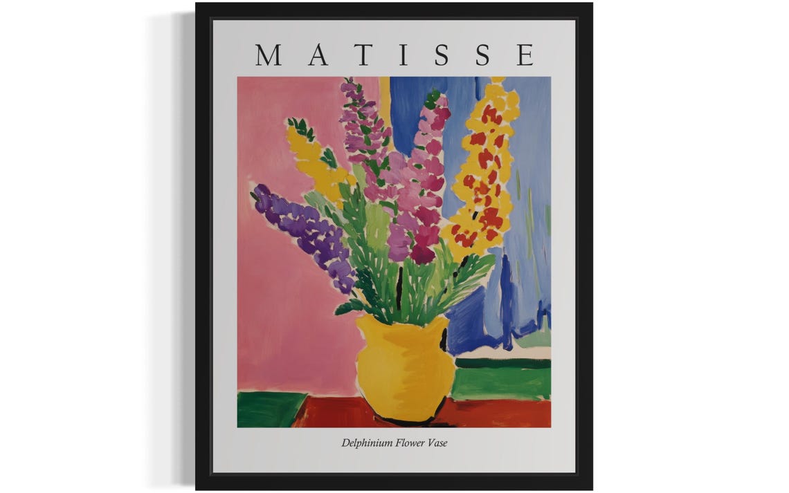 Delphinium Tall Blossom Vase in Yellow Pot Matisse Style Poster