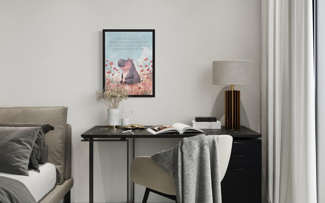 Happy Cheerful Baby Hippo with Its Splashy Poem Nursery Wall Poster - Image 3