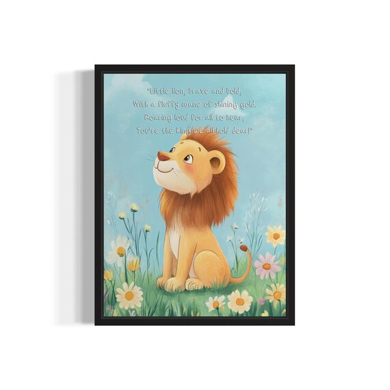 Brave Little Lion Cub with Its Royal King Poem Nursery Wall Poster