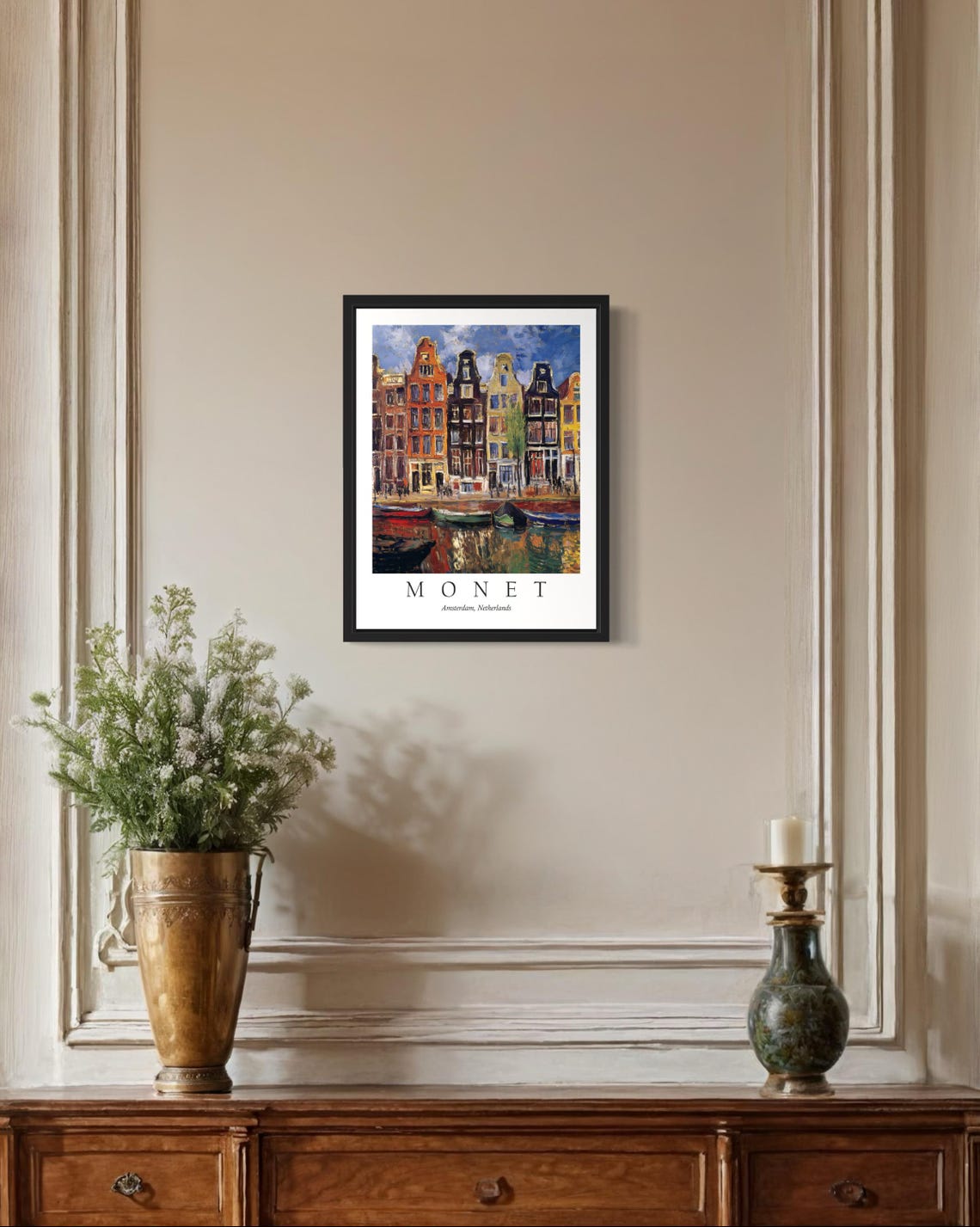 Amsterdam Netherlands Canal Houses Boats Monet Style Art Poster - Image 2