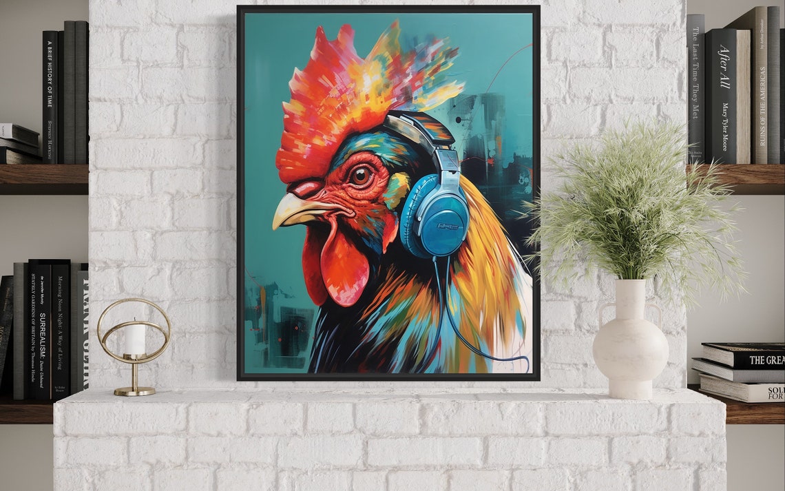 Rooster Wearing Headphones Bold Colorful Pop Art Bird Poster - Image 4