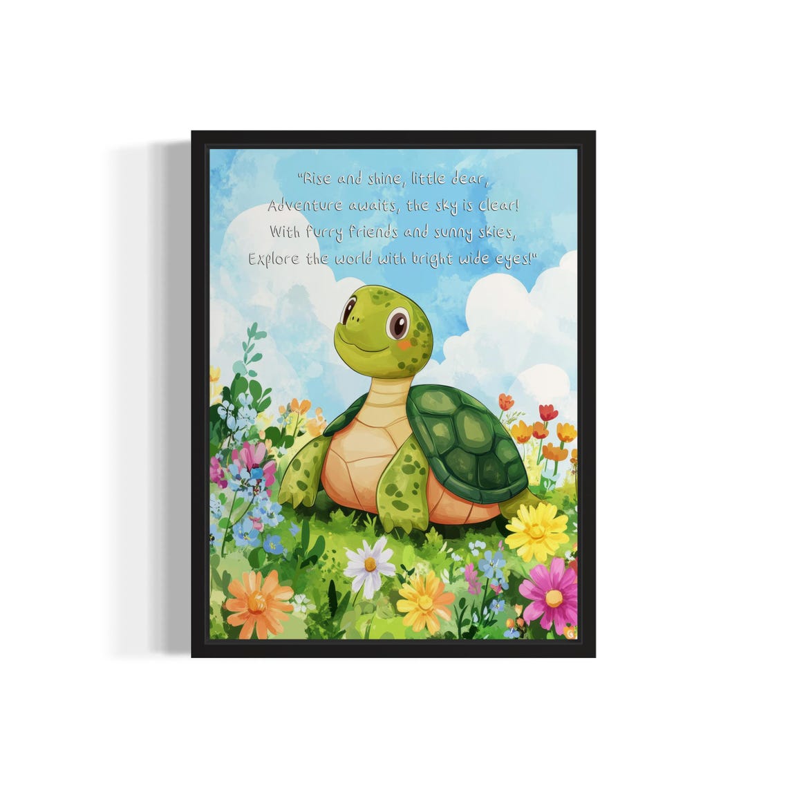 Happy Baby Turtle with Sweet Adventure Poem Nursery Wall Poster