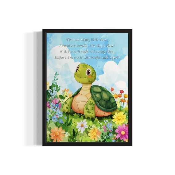 Happy Baby Turtle with Sweet Adventure Poem Nursery Wall Poster