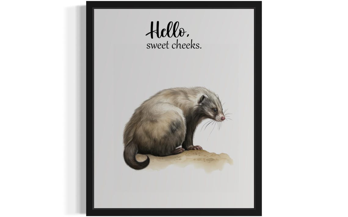 Crouching Ferret Hello Sweet Cheeks Funny Animal Bathroom Poster