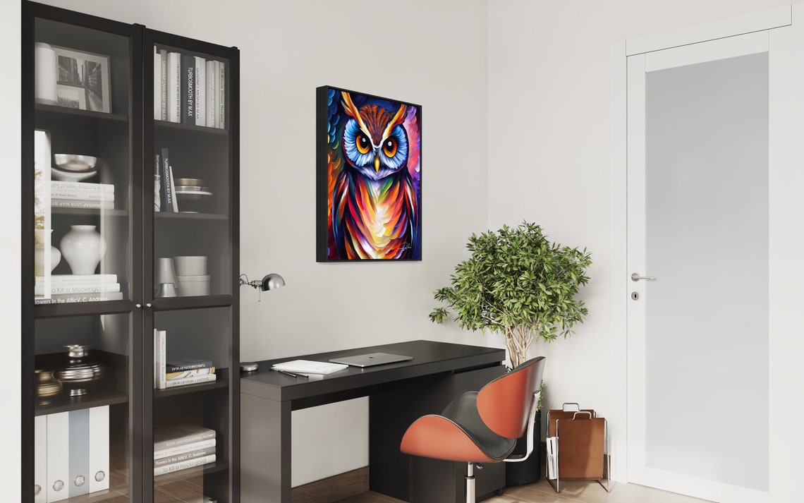 Rainbow Abstract Owl Face Vibrant Expressive Oil Painting Poster - Image 3