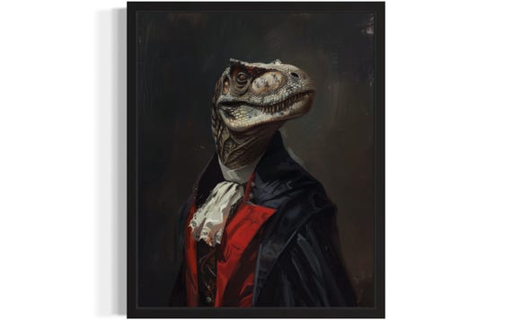 T Rex Vampire Art Print Poster Gothic Original Artwork T Rex Portrait Vintage Prints Decor