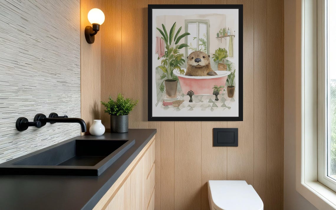 Sea Otter Relaxing in a Pink Bathtub Bathroom Fine Art Decor Poster - Image 4