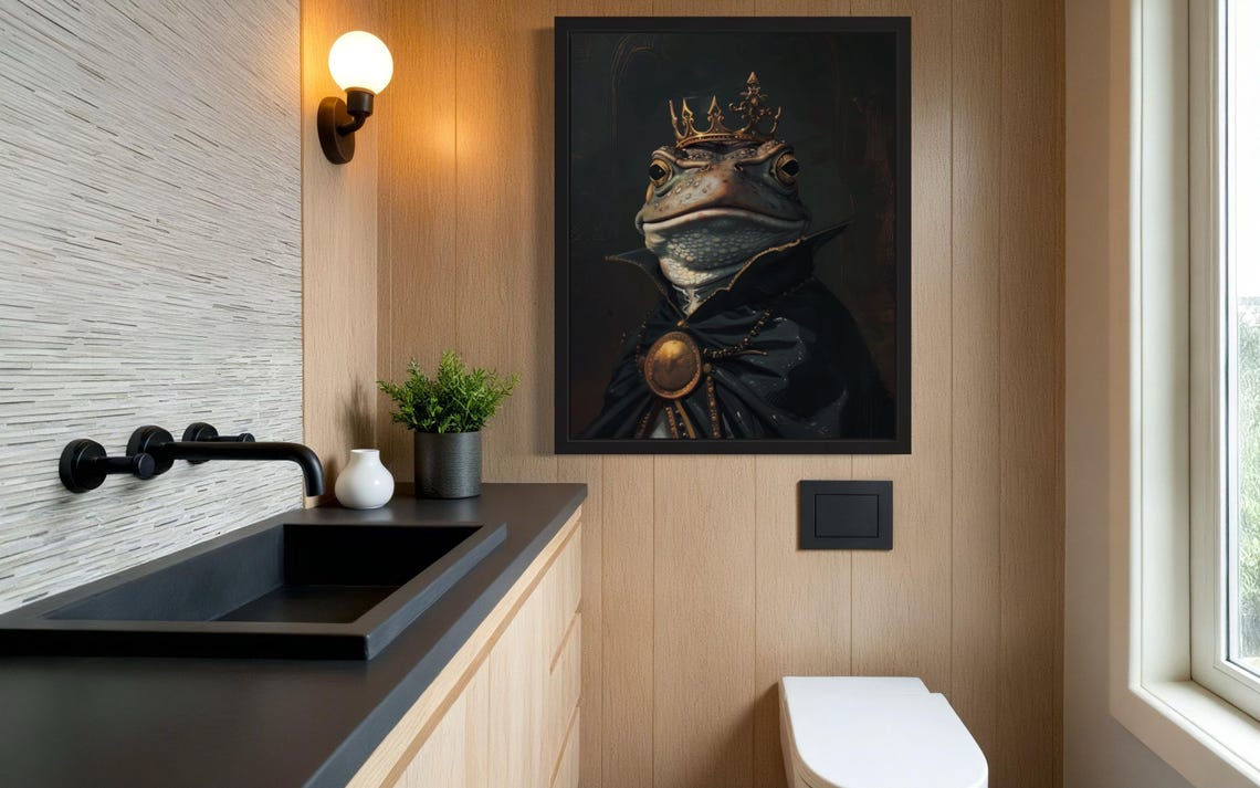 Crowned Frog King In Velvet Cloak Gothic Royal Portrait Poster - Image 2