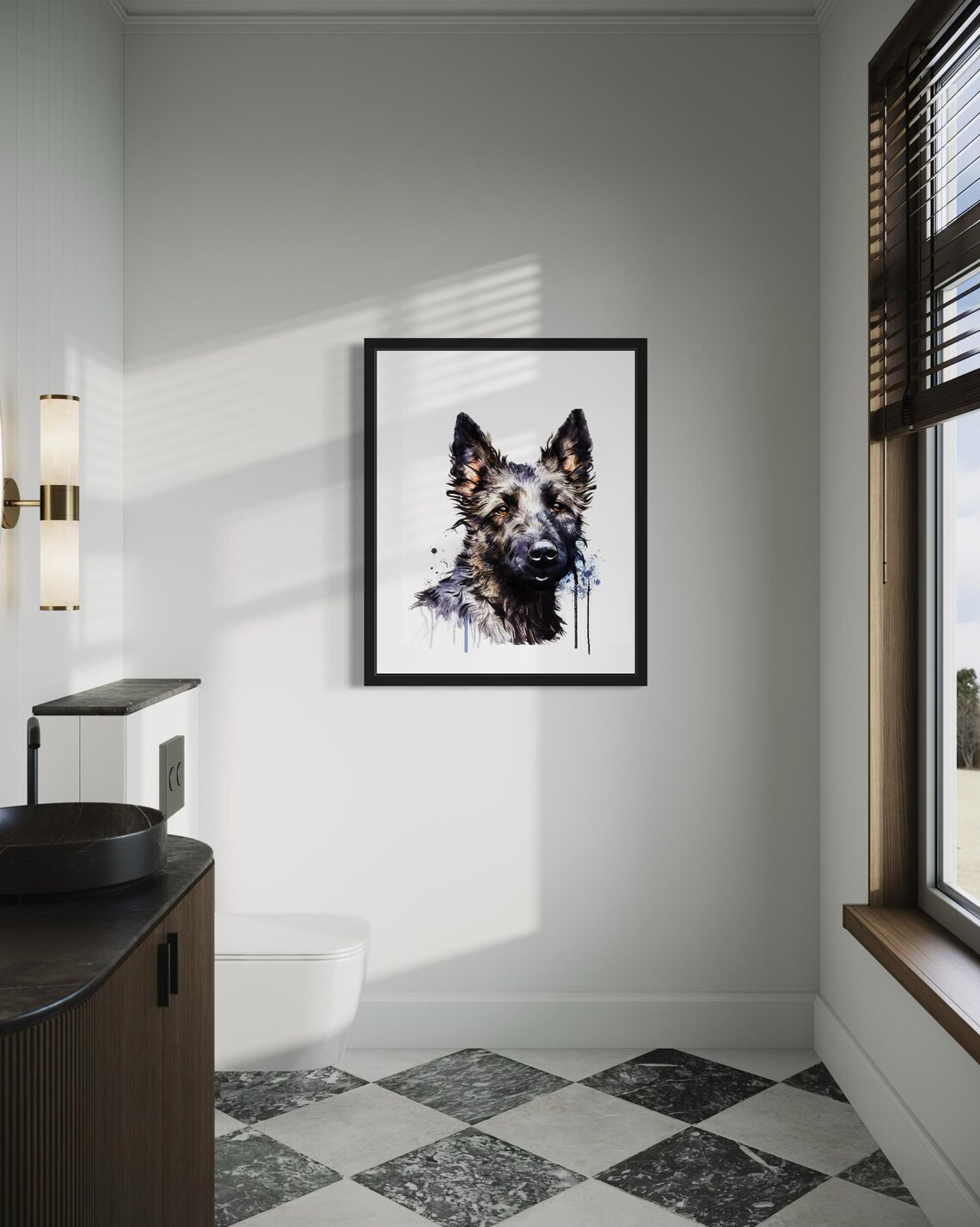 Belgian Laekenois Dog Moody Blue Watercolor Portrait Art Poster - Image 4