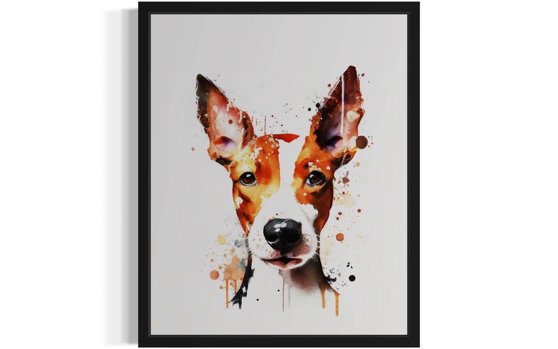 Basenji Watercolor Portrait Rust Splash Ink Modern Art Poster