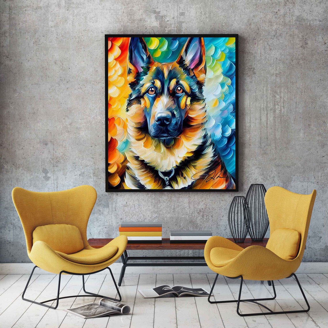 German Shepherd Dog Colorful Abstract Oil Portrait Art Poster - Image 4