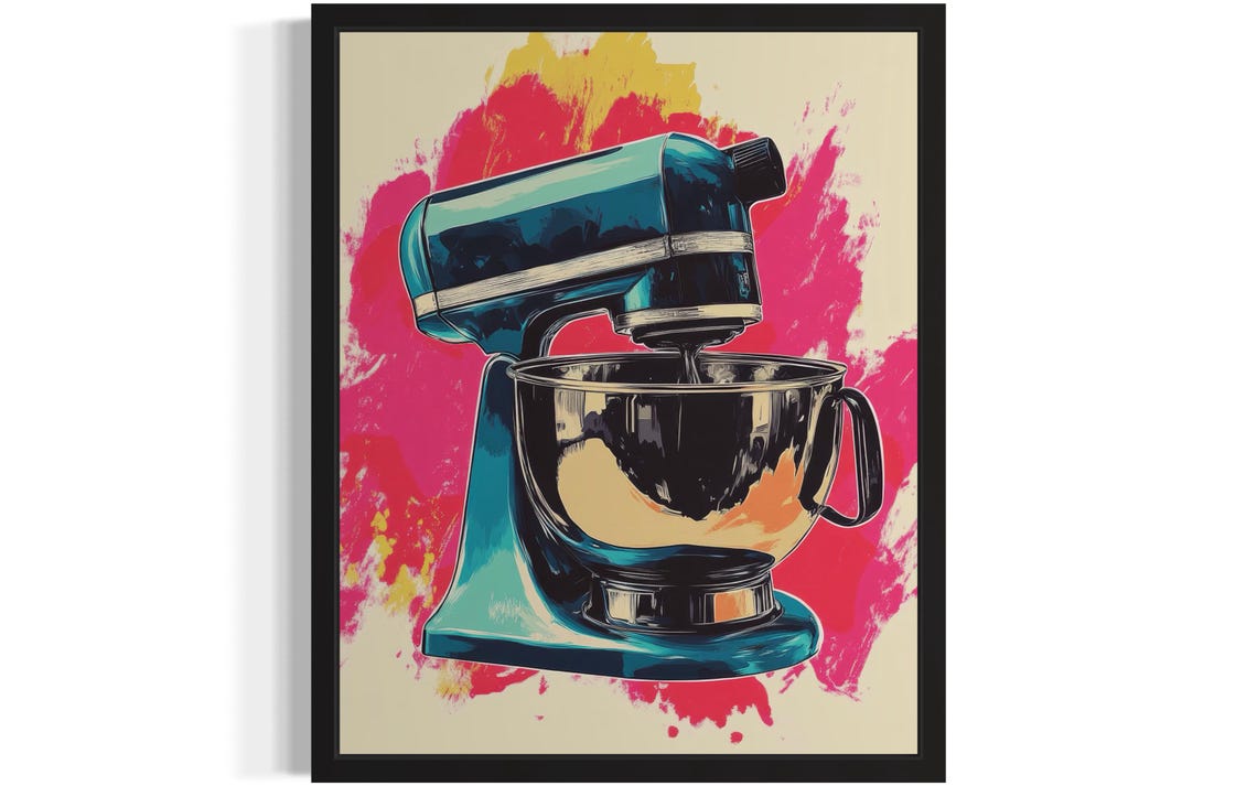 Retro Stand Mixer Teal Pink Vintage Baking Kitchen Pop Art Poster