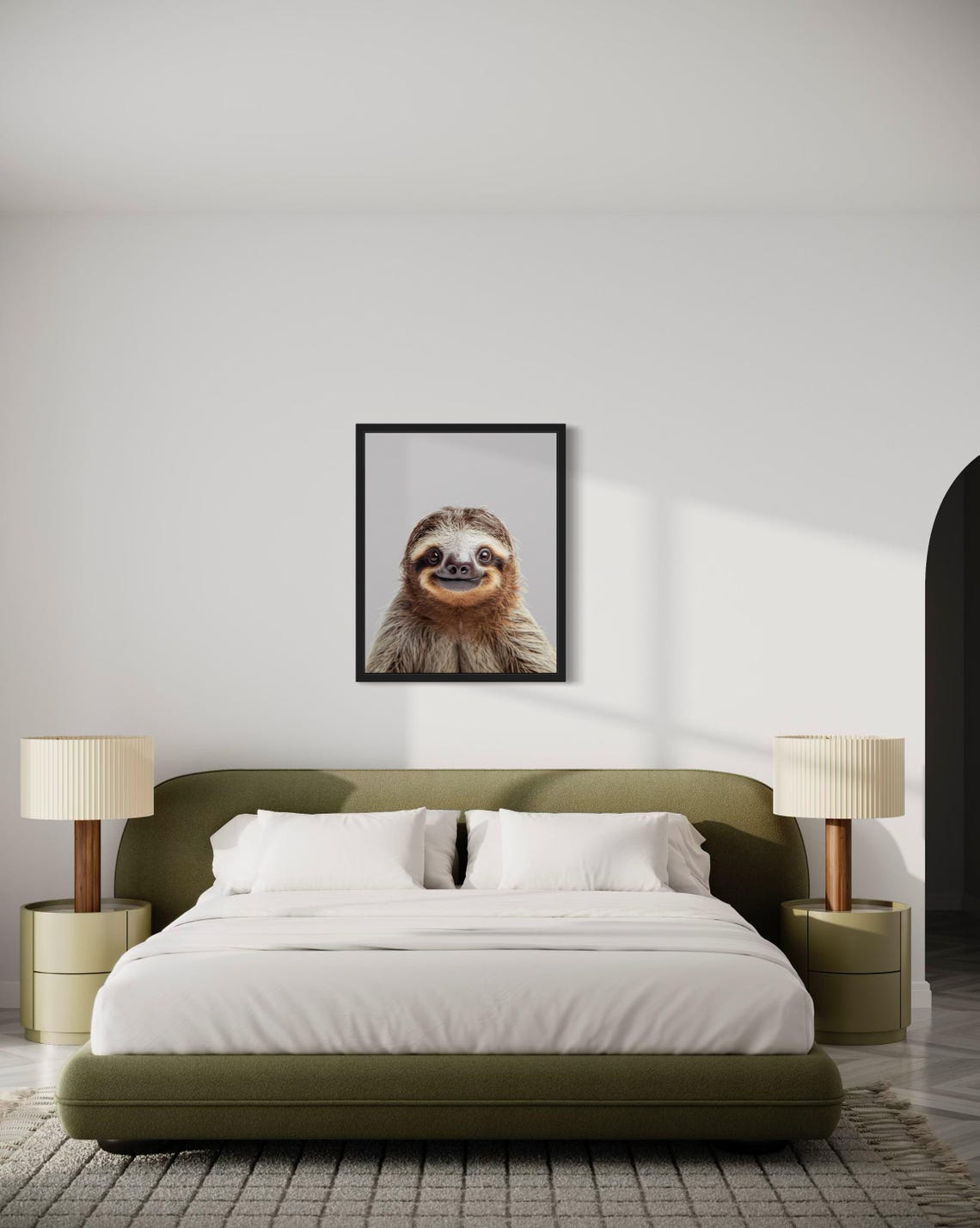 Happy Smiling Sloth Face Close-Up on Gray Background Photo Poster - Image 3