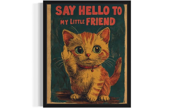 Funny Naughty Cat Art Print Wall Poster Original Paint Artwork Decor