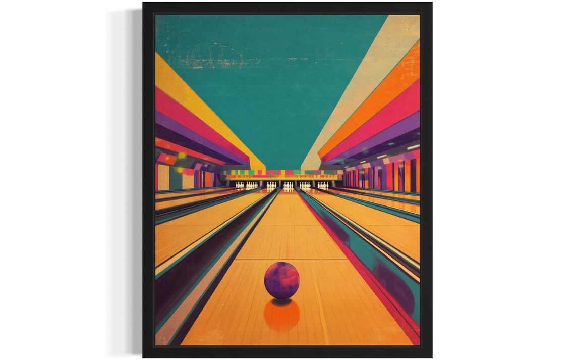 Bowling Lane Pop Art Poster, Original Paint Artwork