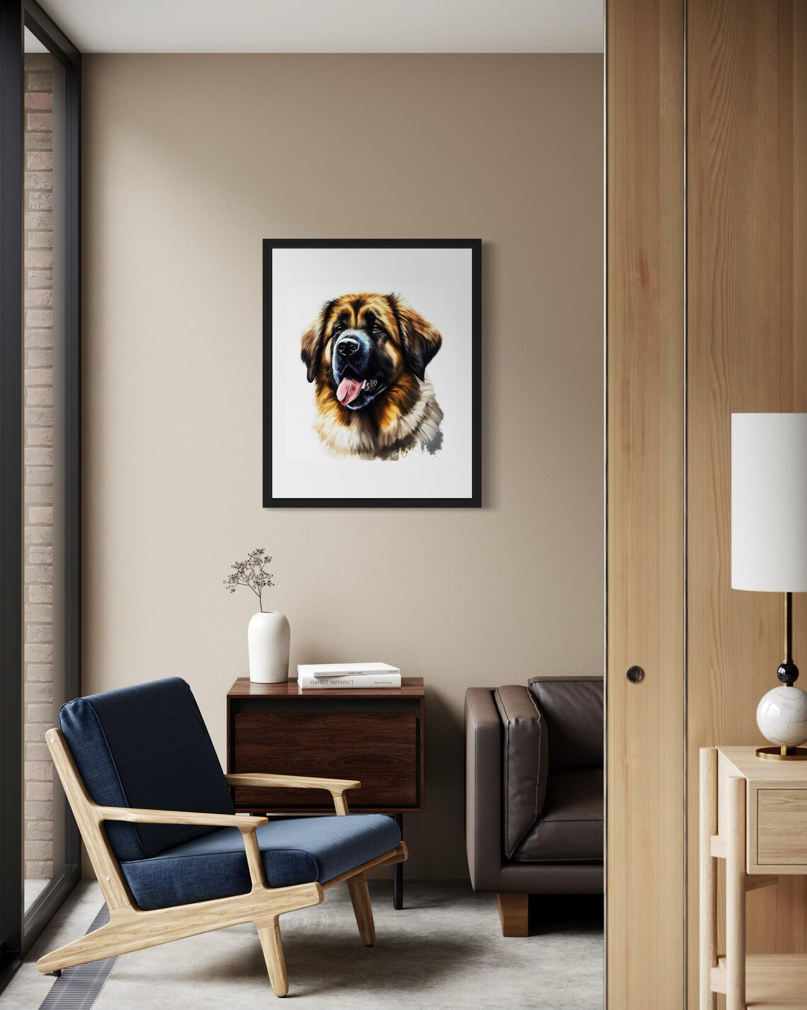 Leonberger Dog Watercolor Portrait with Tongue Out Travel Poster - Image 2