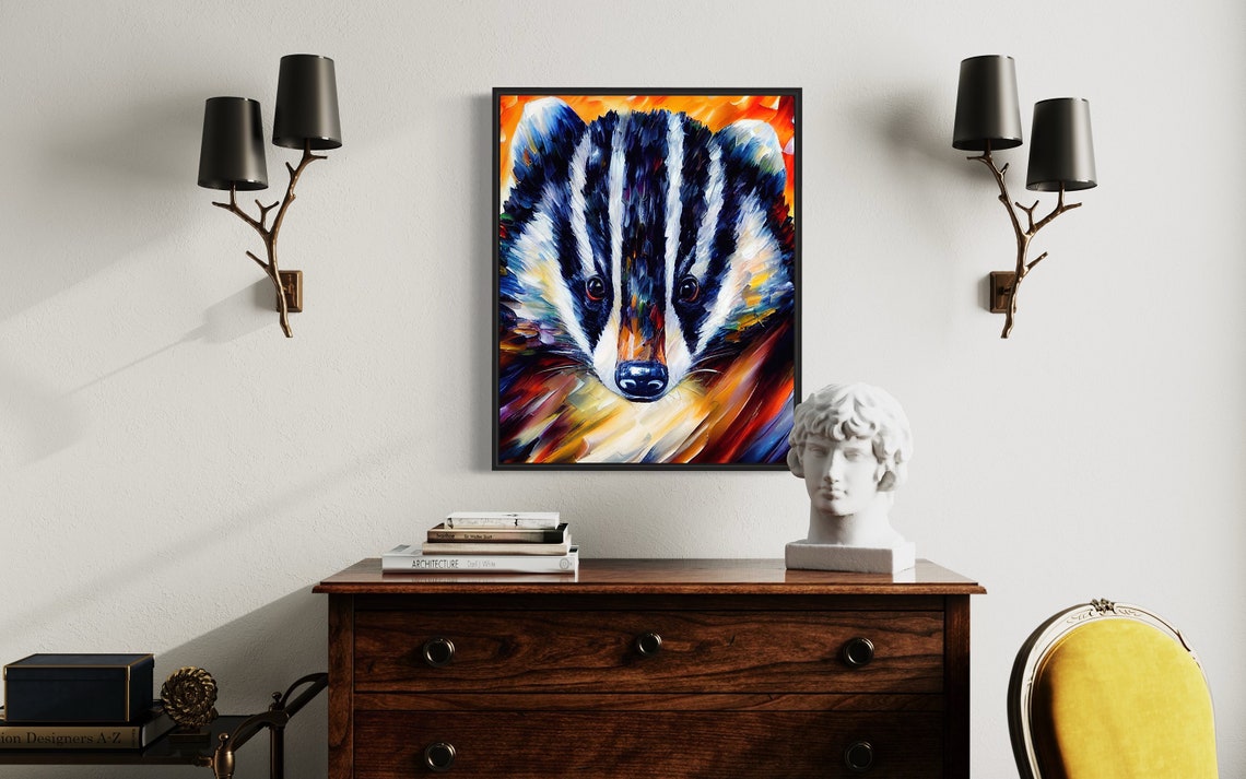Badger Close-Up Face Portrait Bold Colorful Wildlife Art Poster - Image 3