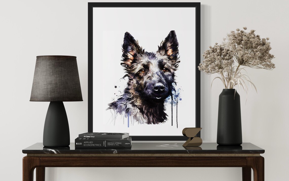 Belgian Laekenois Dog Moody Blue Watercolor Portrait Art Poster - Image 3