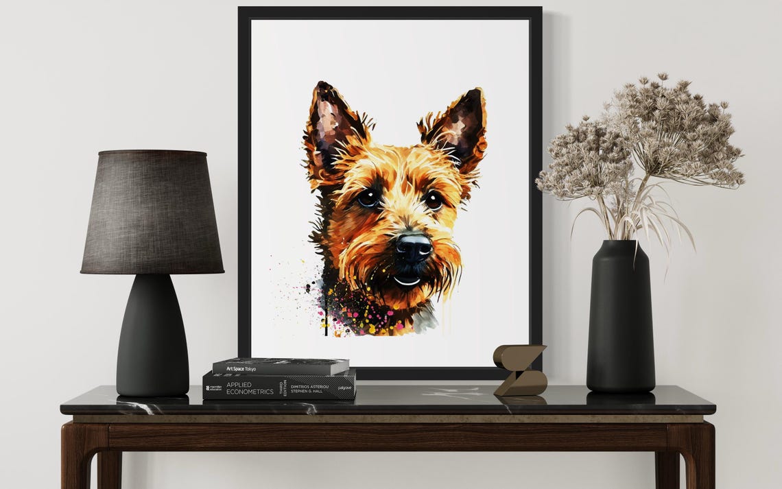 Australian Terrier Dog Watercolor Portrait With Paint Drips Poster - Image 2