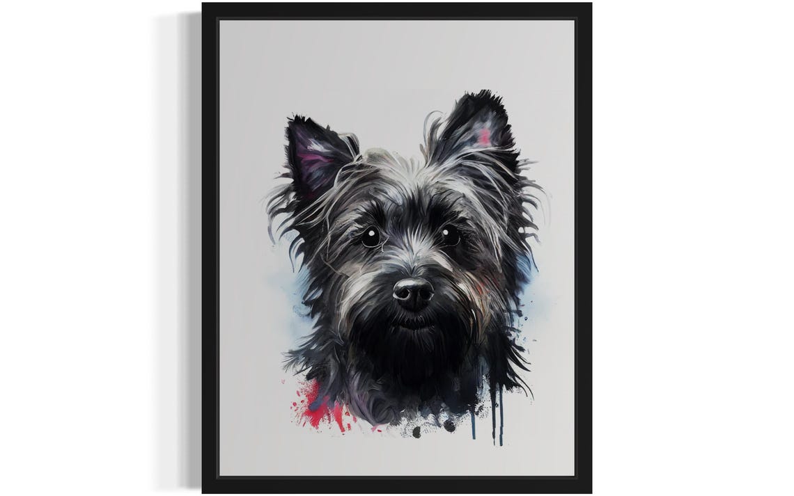 Skye Terrier Small Dark Dog Watercolor Portrait Breed Art Poster