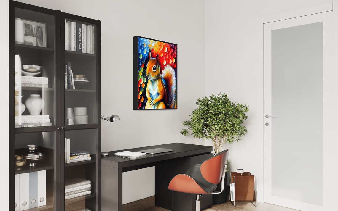 Red Squirrel Colorful Abstract Wildlife Oil Portrait Art Poster - Image 3