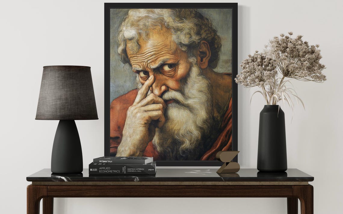 Bearded Old Prophet Figure Touching Nose Renaissance Style Poster - Image 4