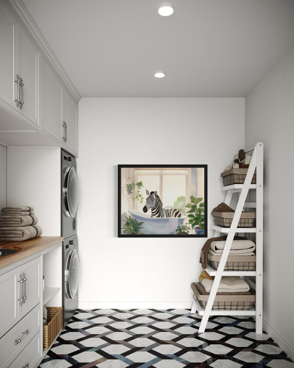 Zebra Bathing In Vintage Bathtub Sunlit Window Bathroom Art Poster - Image 2