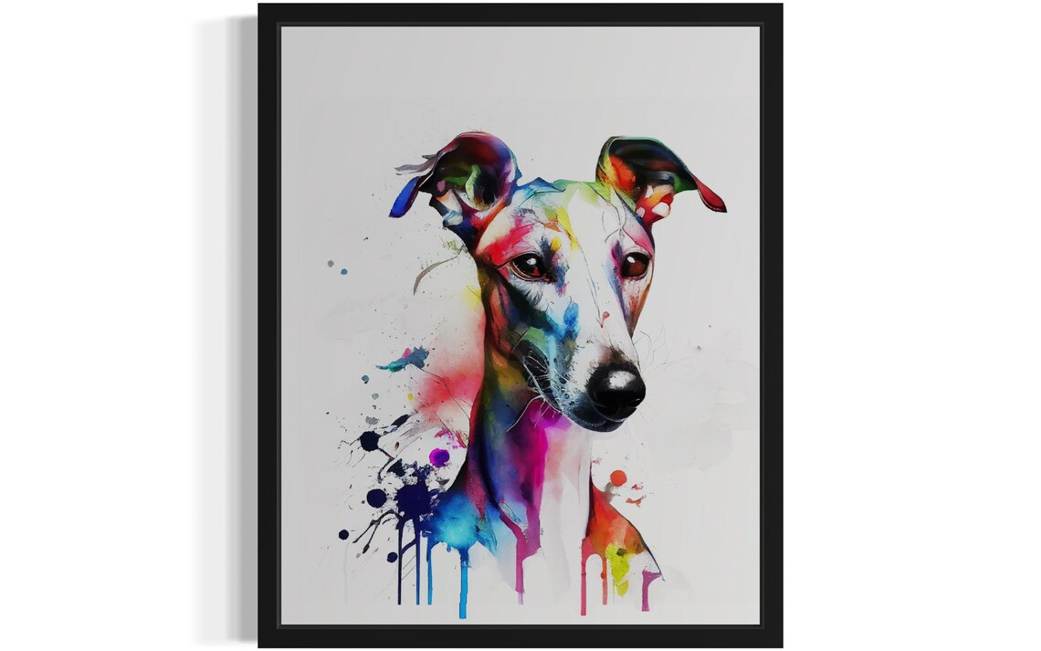 Colorful Greyhound Watercolor Splash Dog Portrait Art Poster