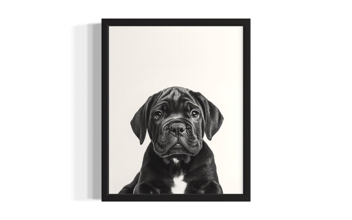 Bullmastiff Puppy Portrait Black And White Cute Dog Photo Print