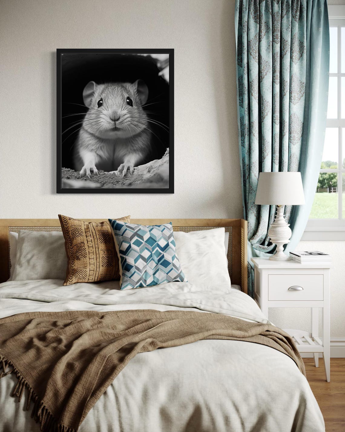 Gerbil Peeking From Burrow Black And White Photo Style Poster - Image 4