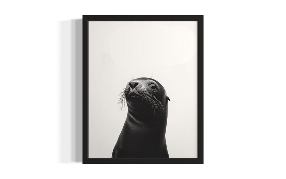 Cute Baby Sea Lion Black And White Minimalist Portrait Poster