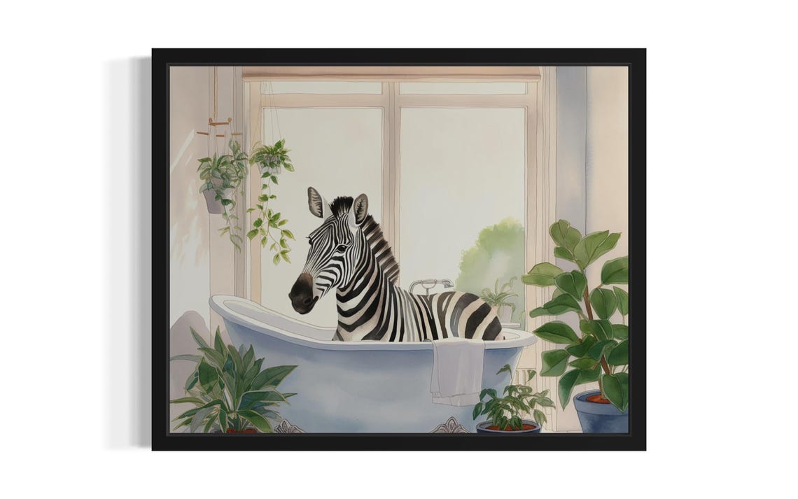 Zebra Bathing In Vintage Bathtub Sunlit Window Bathroom Art Poster