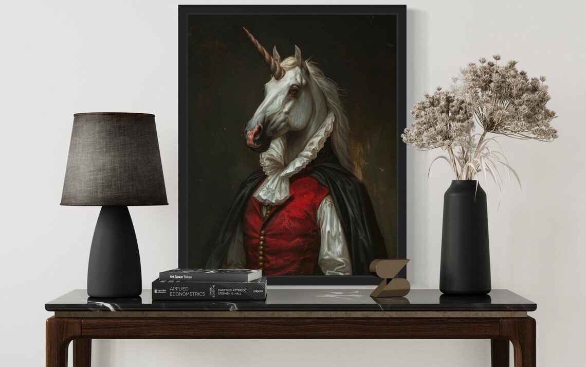 White Unicorn Vampire With Spiraled Horn Gothic Fantasy Portrait Poster - Image 2