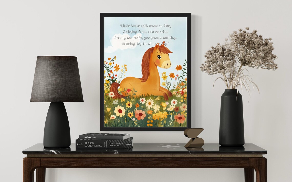 Little Chestnut Horse Foal with Its Gallop Poem Nursery Wall Poster - Image 2