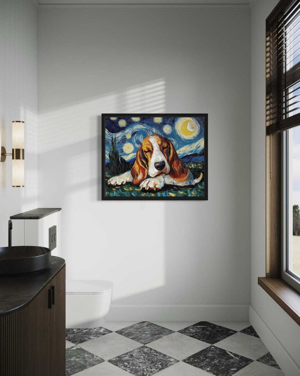 Sleeping Basset Hound Starry Night Van Gogh Dog Portrait Poster - Image 4