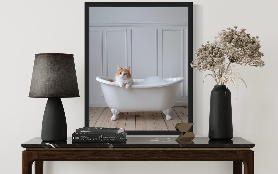 Fluffy Orange And White Cat Lounging In Vintage Clawfoot Tub Poster - Image 2