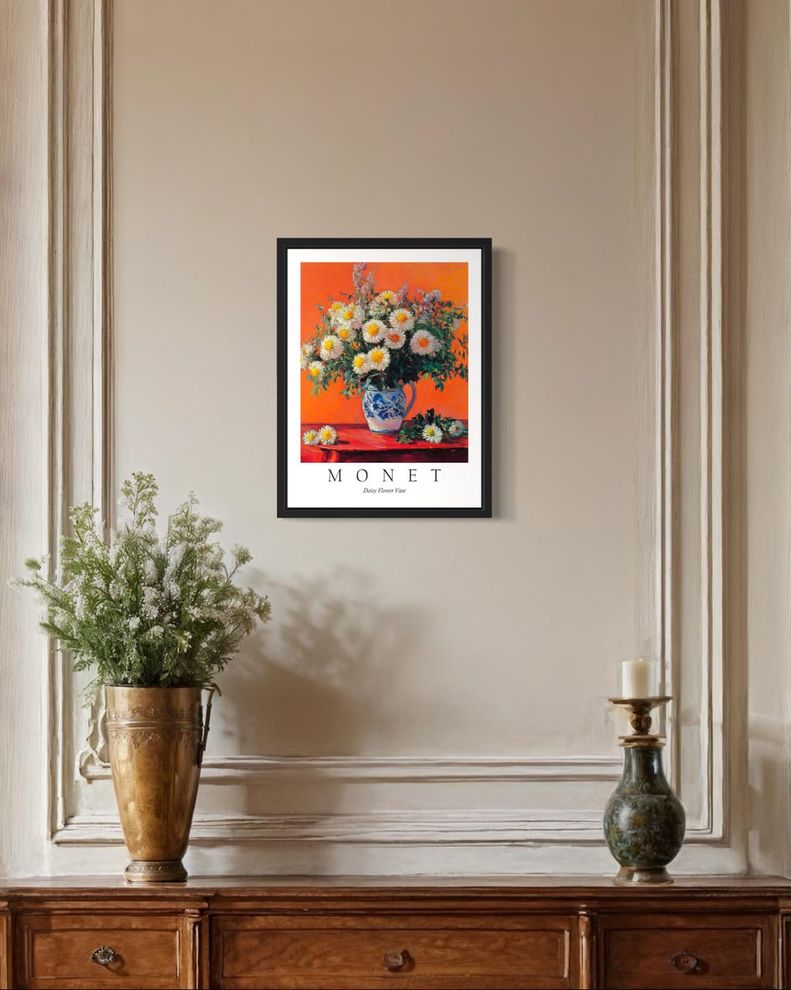 Monet Daisy Flower Vase White Daisies Orange Background Poster - Image 2
